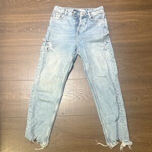 Zara Light Blue Distressed Ankle Jeans